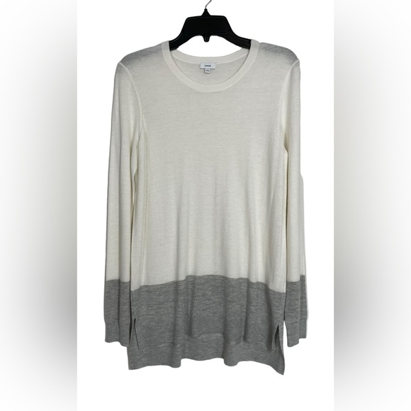 Vince Longline Sweater Viscose Cashmere Blend Long Sleeve White Grey Sz Small - Picture 1 of 11